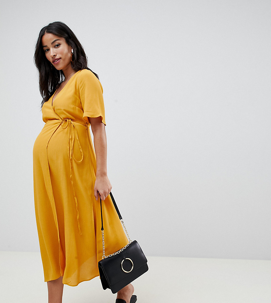 New Look Maternity Wrap Midi Dress - Yellow