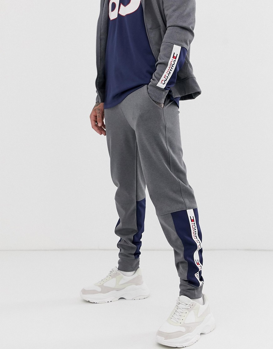 Tommy Sport cuffed joggers with leg taping in grey