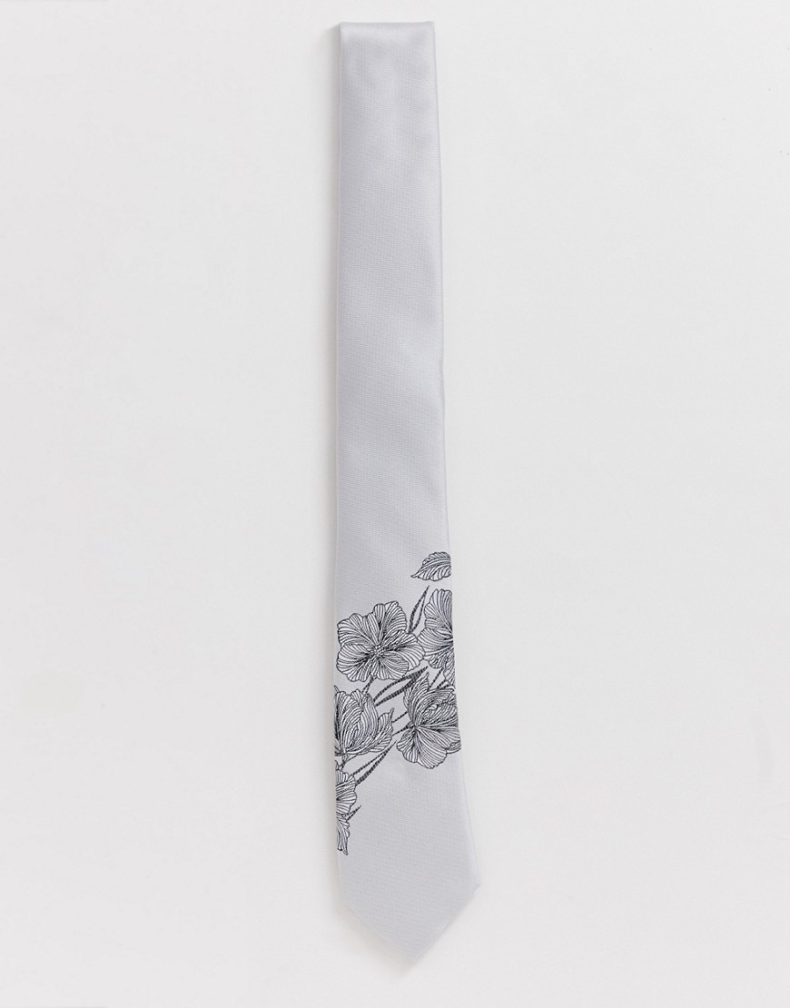 Twisted Tailor grey tie with monochrome floral