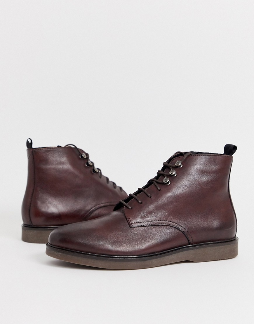 H By Hudson Battle lace up boots in burgundy leather