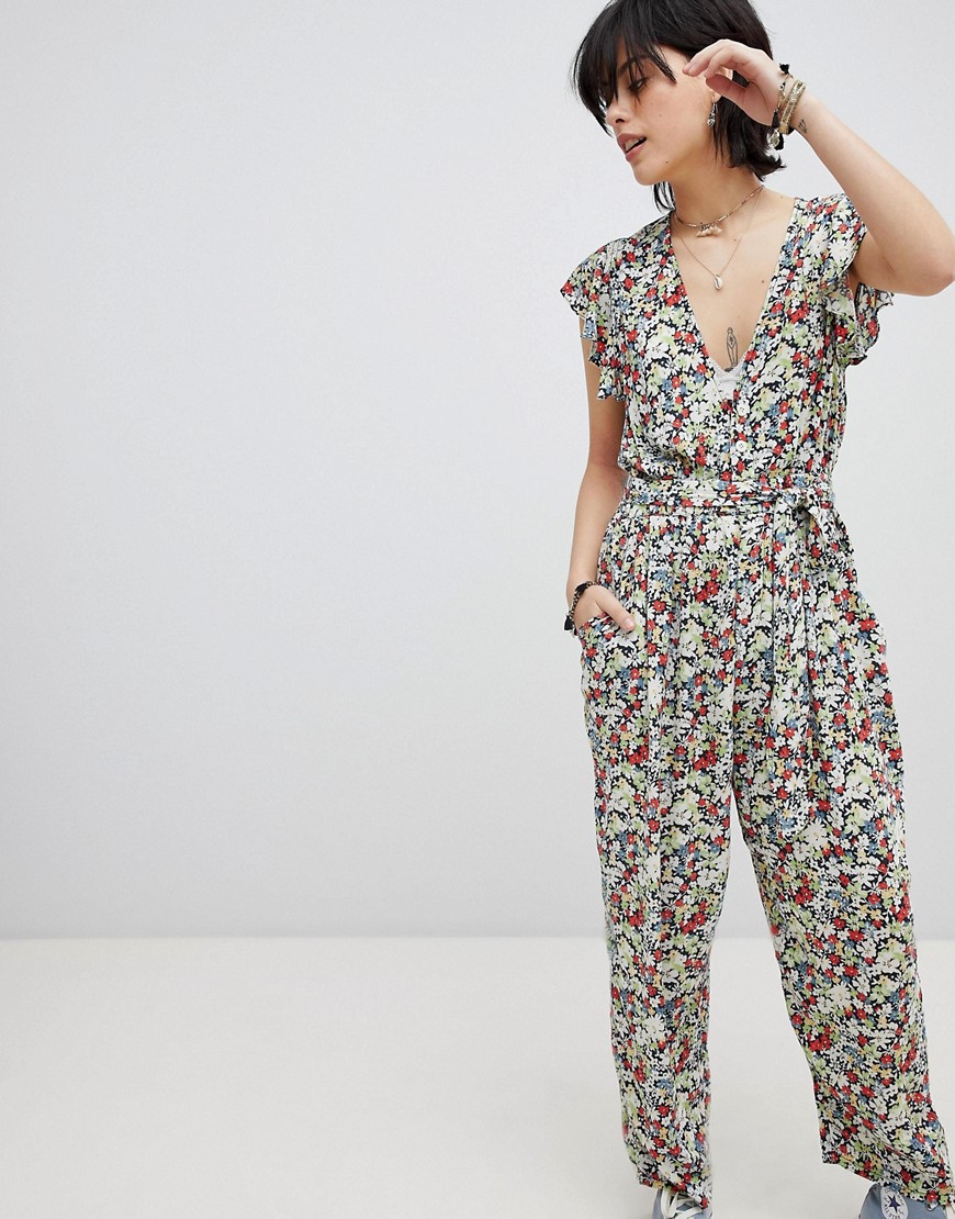 Free People Ruffle Your Feathers printed belted jumpsuit