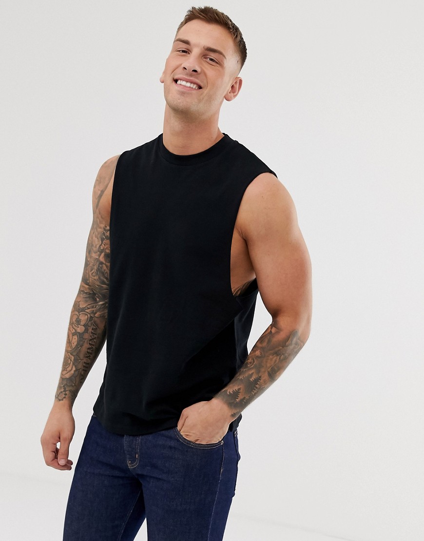 Asos Design Pique Relaxed Sleeveless T-shirt With Crew Neck And Dropped ...