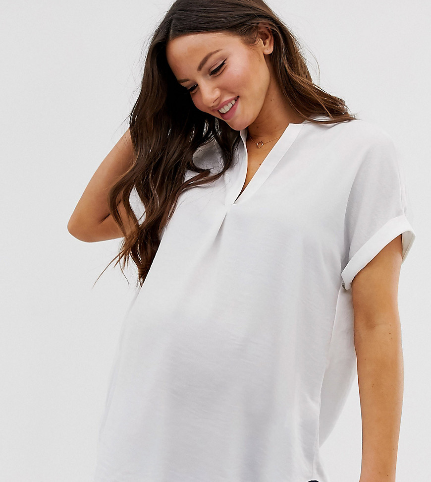 New Look Maternity sleeveless stand collar shirt in white