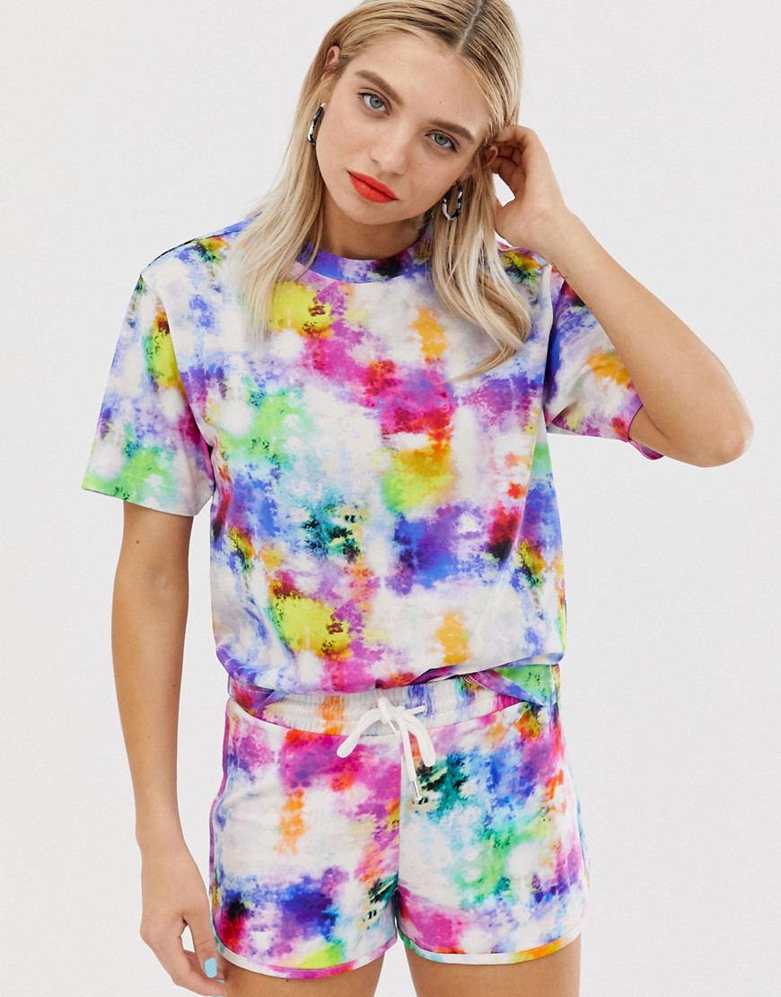 Monki rainbow tie dye crew neck oversized t-shirt