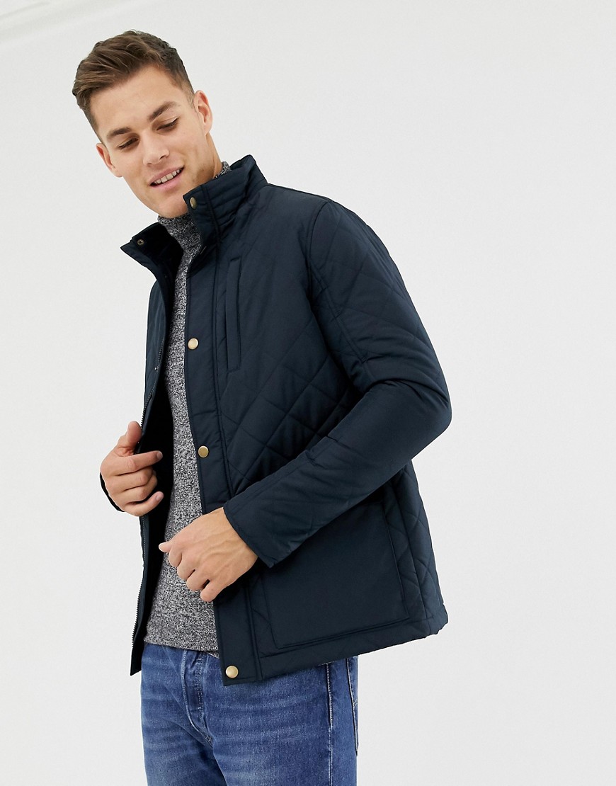 Pier One quilted jacket in navy with funnel neck and cord detailing - Dark blue