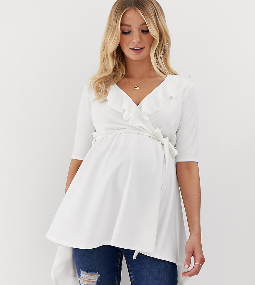 Bluebelle Maternity wrap over top with frill detail in white