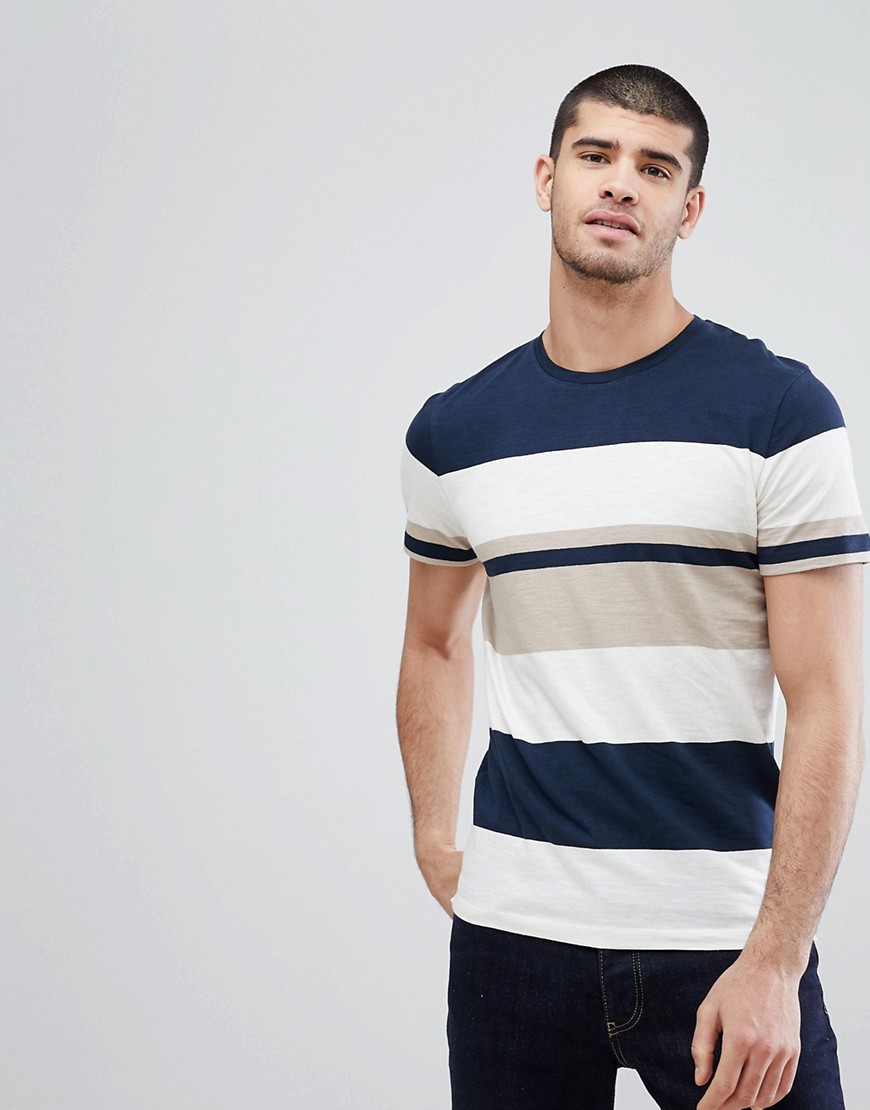 Selected Homme T-Shirt With Block Stripe - Dark sapphire