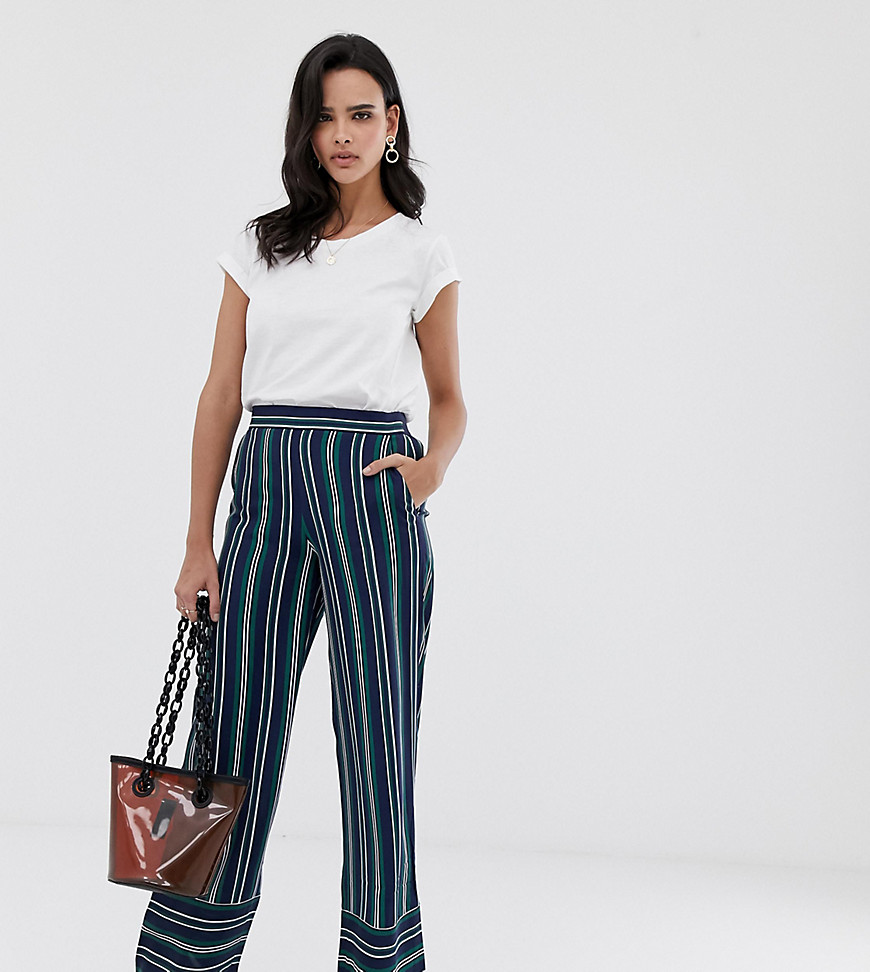 Esprit stripe wide leg trouser in navy and green stripes