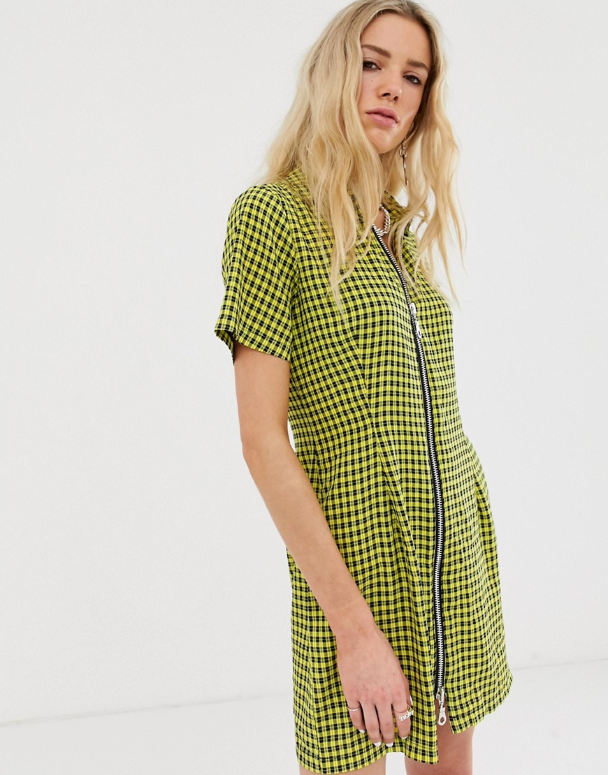 The Ragged Priest shirt dress in check with zip front detail