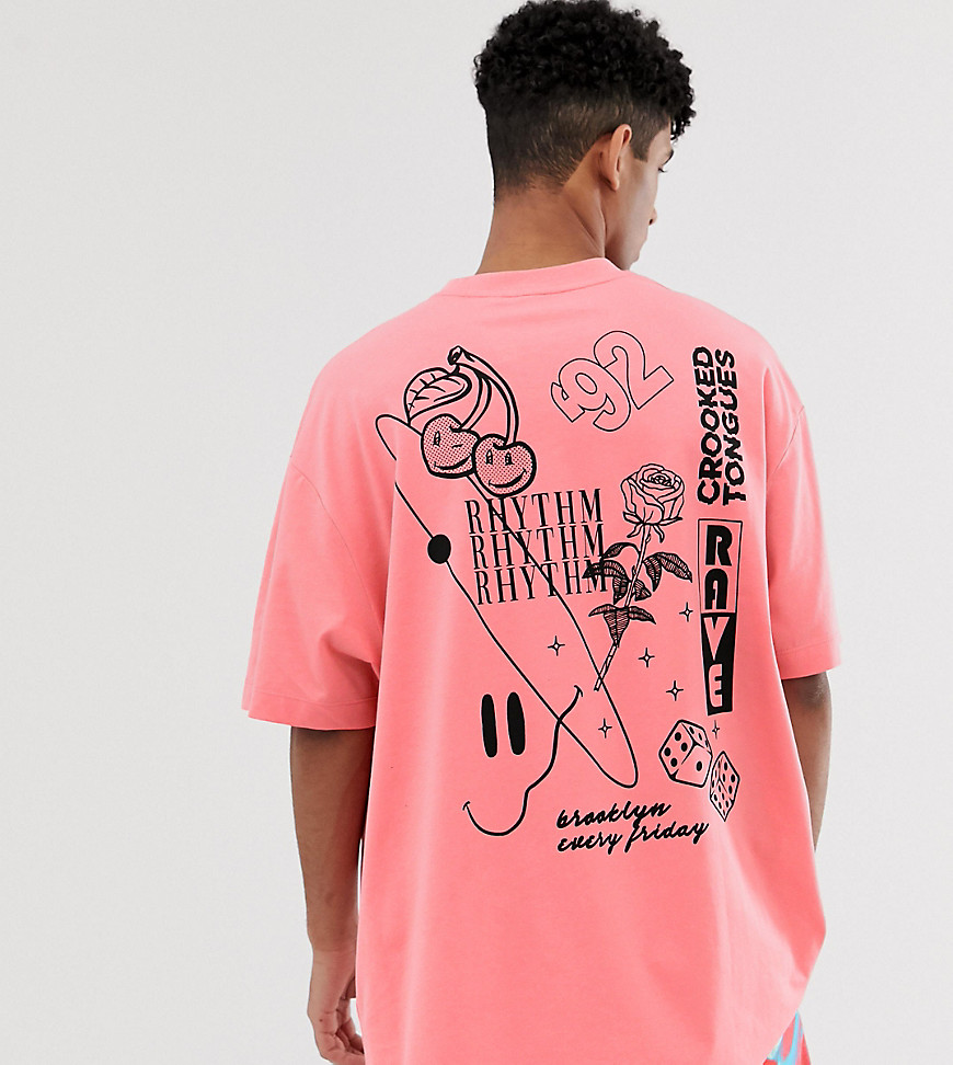Crooked Tongues oversized t-shirt in rhythm and sketch mixed print
