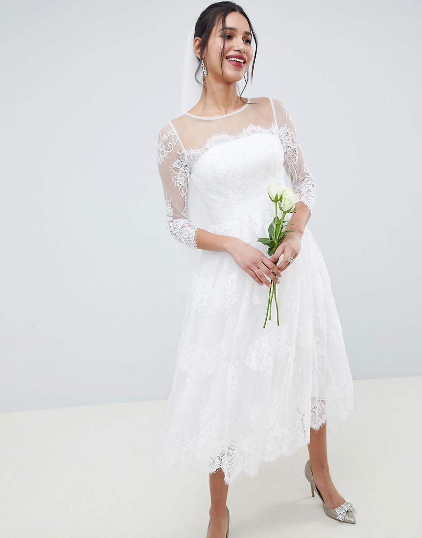 ASOS EDITION Lace Long Sleeve Midi Prom Wedding Dress