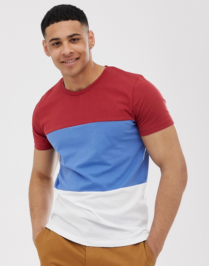 Selected Homme organic cotton t-shirt colour block in red