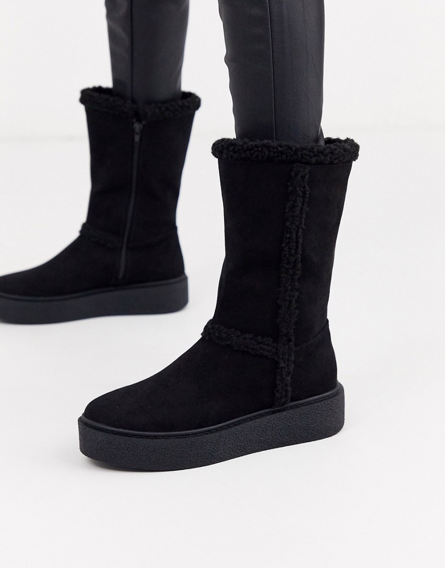 Asos Design Aquarius Faux Fur Flat Boots In Black