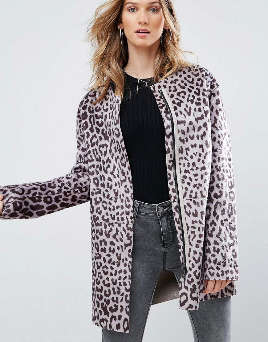 Pepe Jeans Waver Leopard Print Collarless Coat - Multi