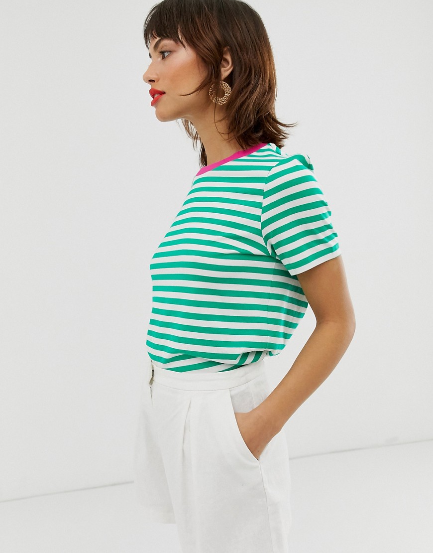 & Other Stories contrast trim stripe tee-shirt in green