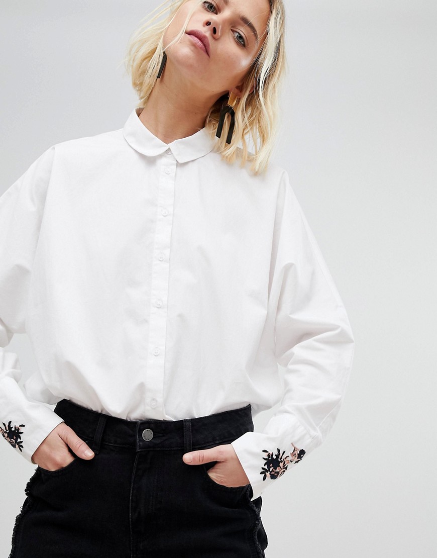 Pieces Shirt With Embroidered Cuffs - White