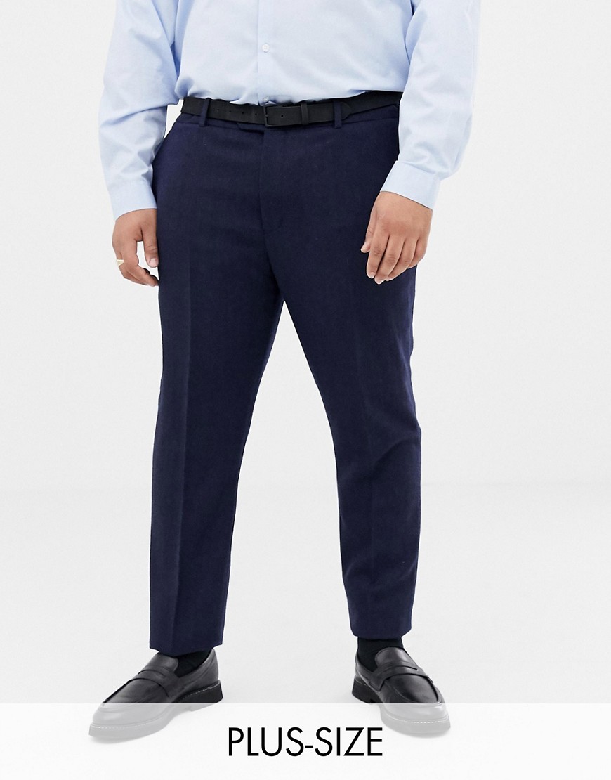 Gianni Feraud Plus slim fit large navy herringbone wool blend suit trousers
