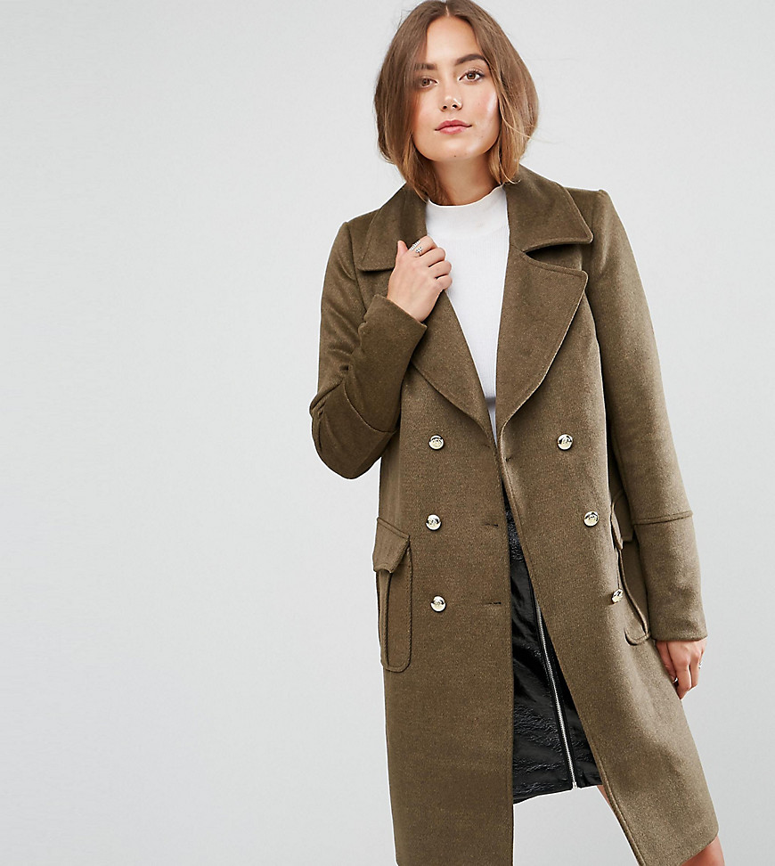Y.A.S Tall Military Pocket Detail Double Breasted Coat - Green
