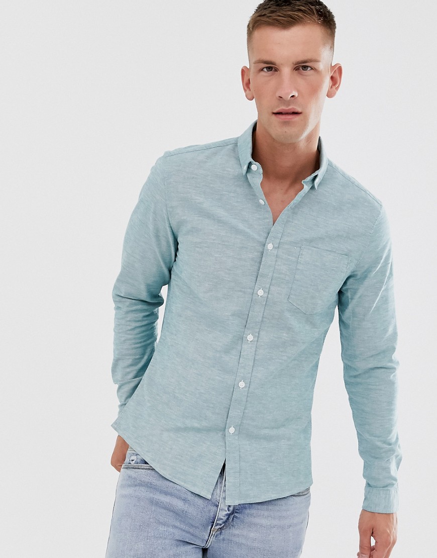 ASOS DESIGN slim fit organic casual oxford shirt in blue