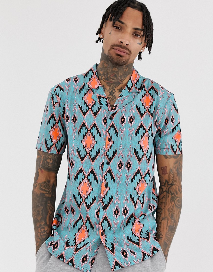 Another Influence neon aztec print revere shirt