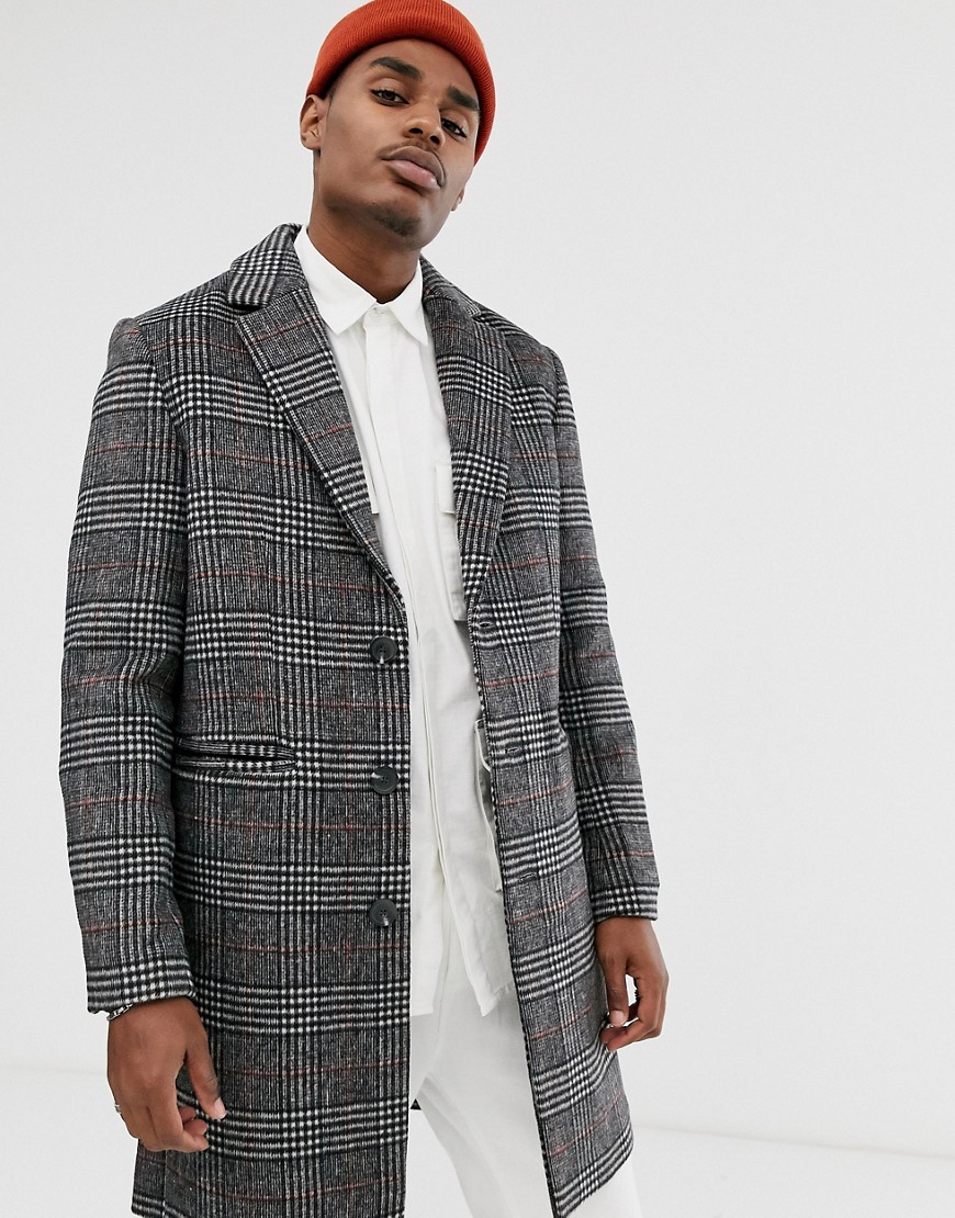 ASOS DESIGN wool mix overcoat in grey check