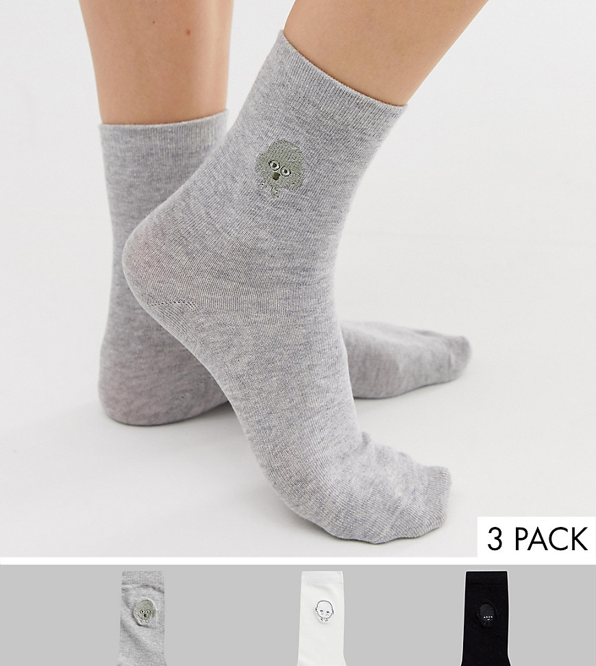 Monki face embroidery 3-pack socks