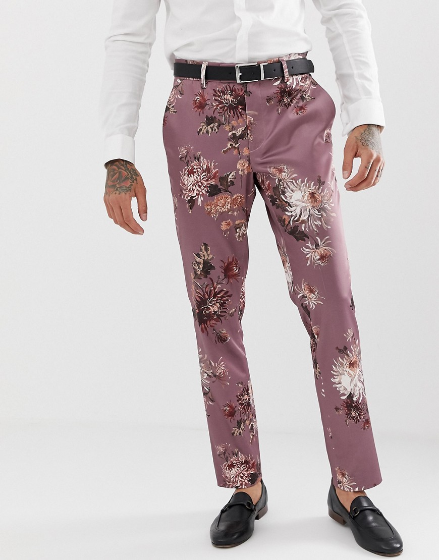 ASOS DESIGN wedding skinny suit trouser with pink floral print