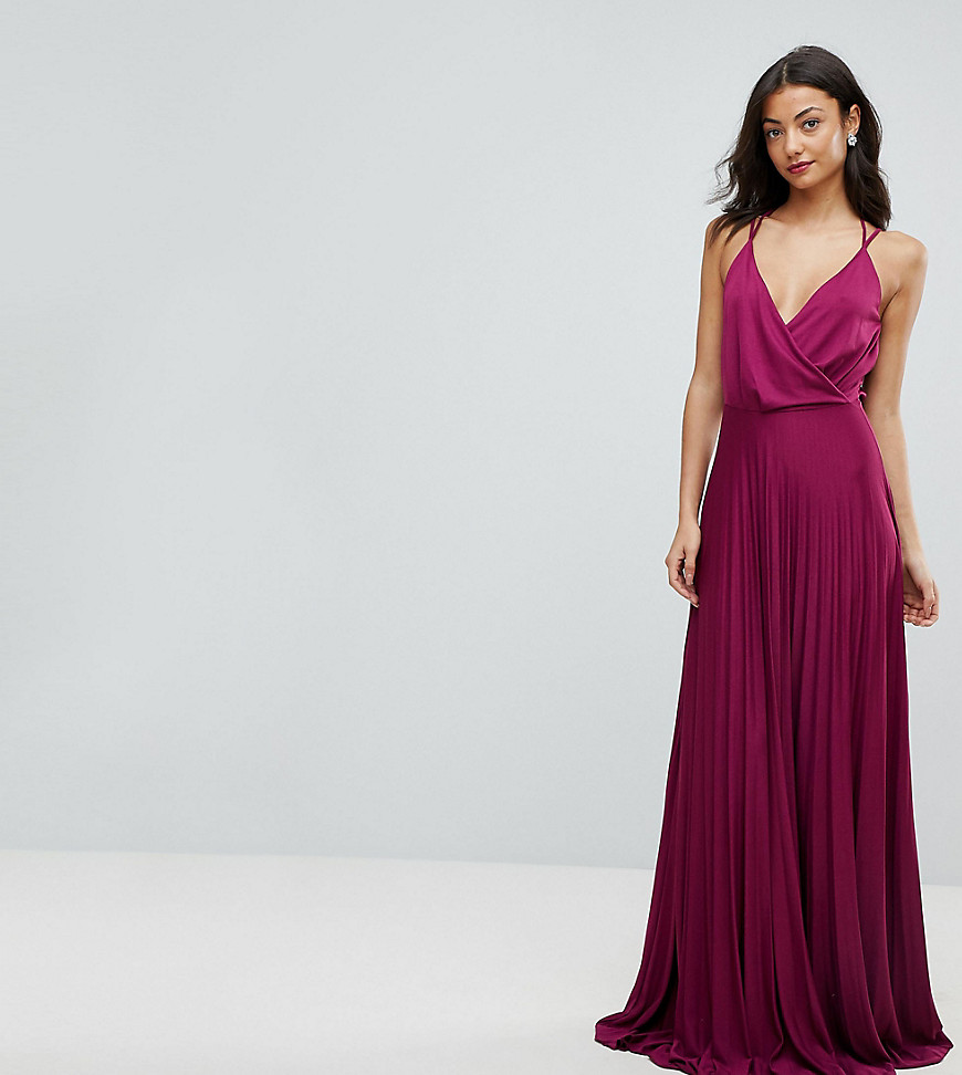 ASOS TALL Blouson Wrap Pleated Maxi Dress - Deep purple