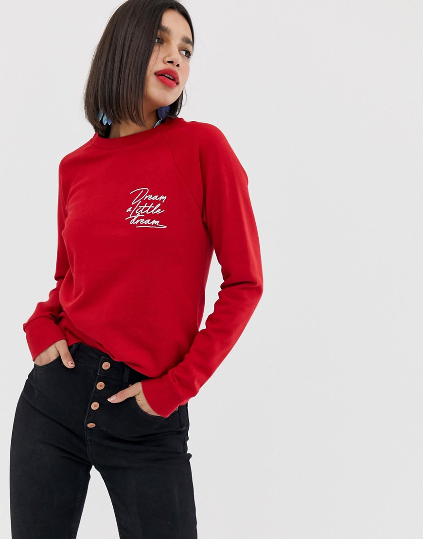 Warehouse sweatshirt with slogan in red
