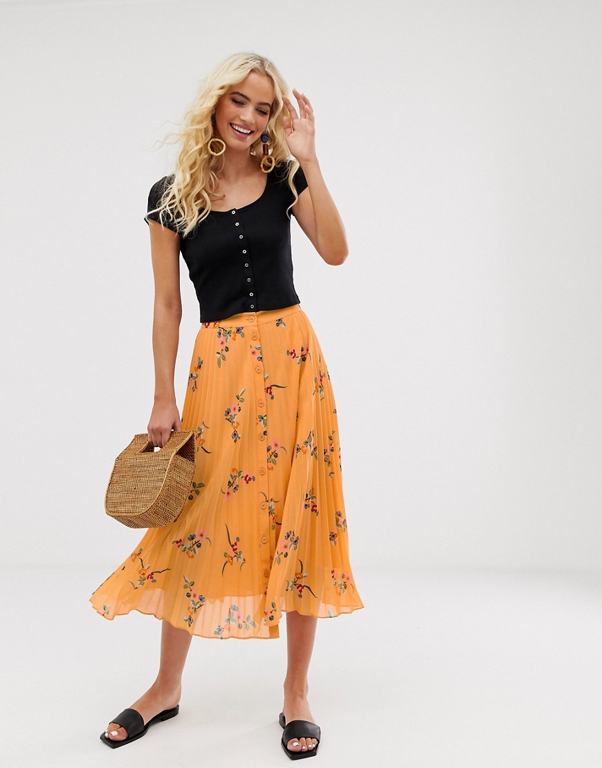 & Other Stories floral print midi skirt in orange