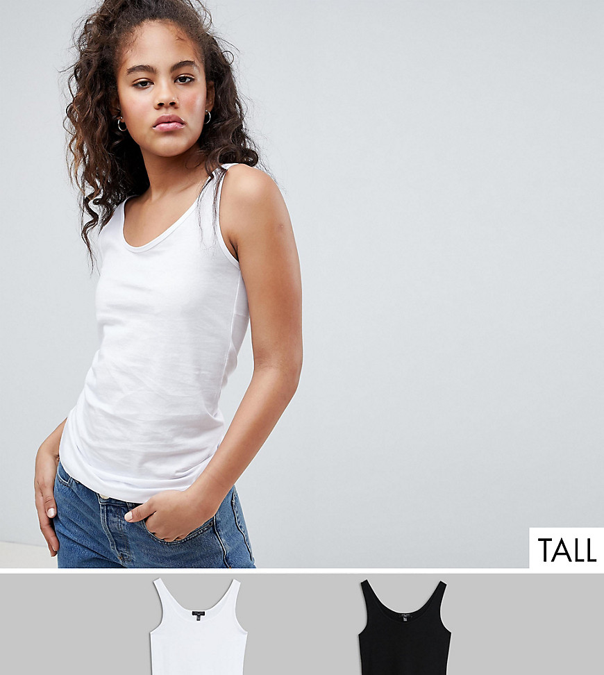 New Look Tall 2 Pack Vest Tops - Black and white