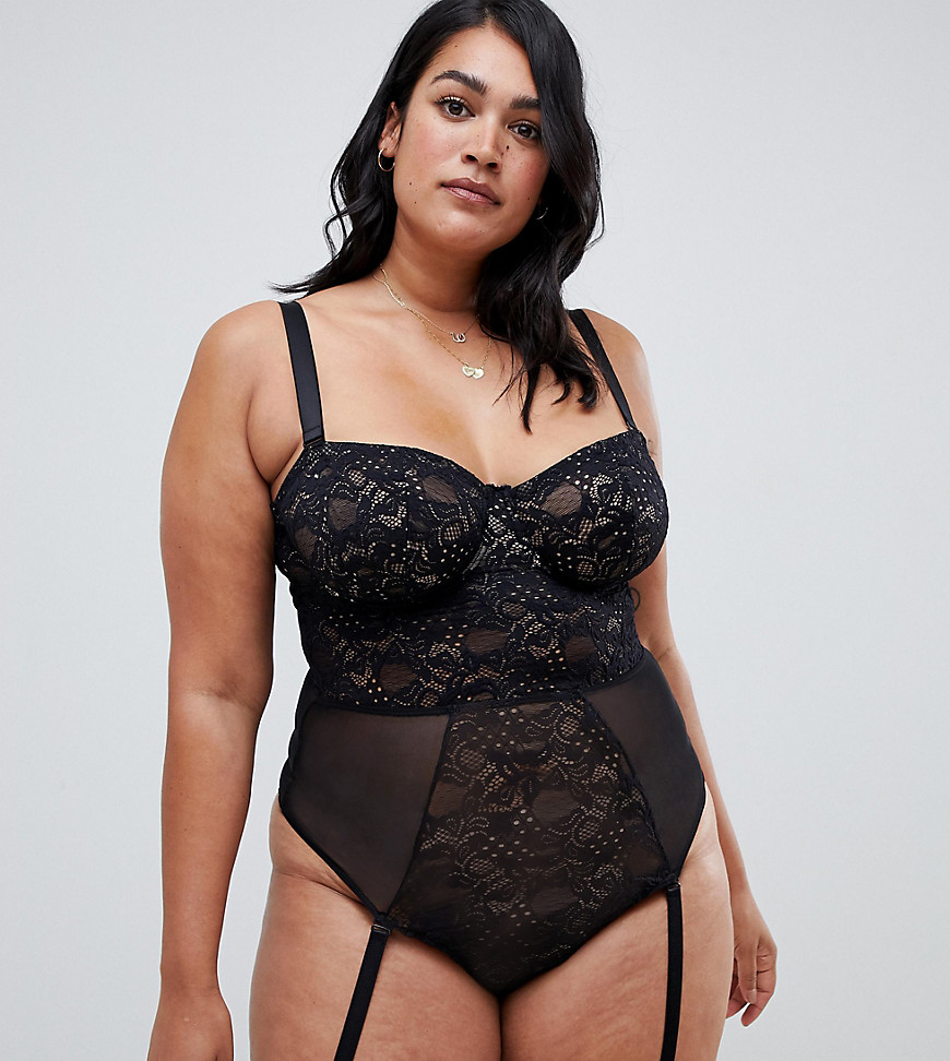 ASOS DESIGN Curve Khloe Lace Underwire Body with removable straps - Black