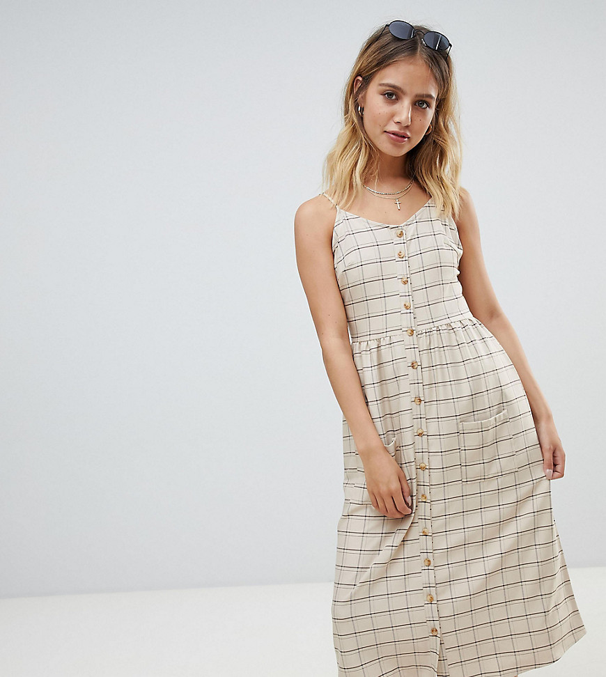Daisy Street button through midi sundress with pockets in vintage check