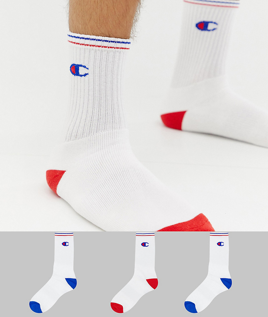 Champion 3 pack socks with logo in white