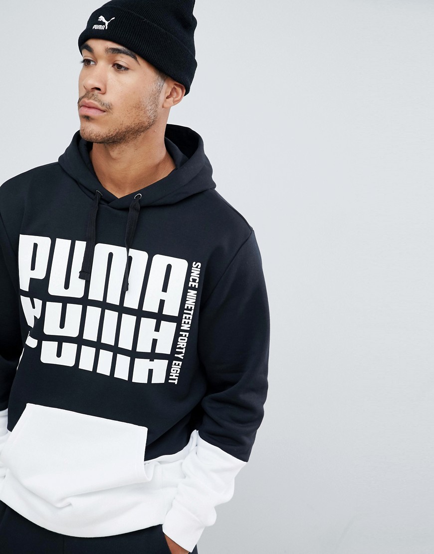 Puma pullover hoodie with stacked logo in black