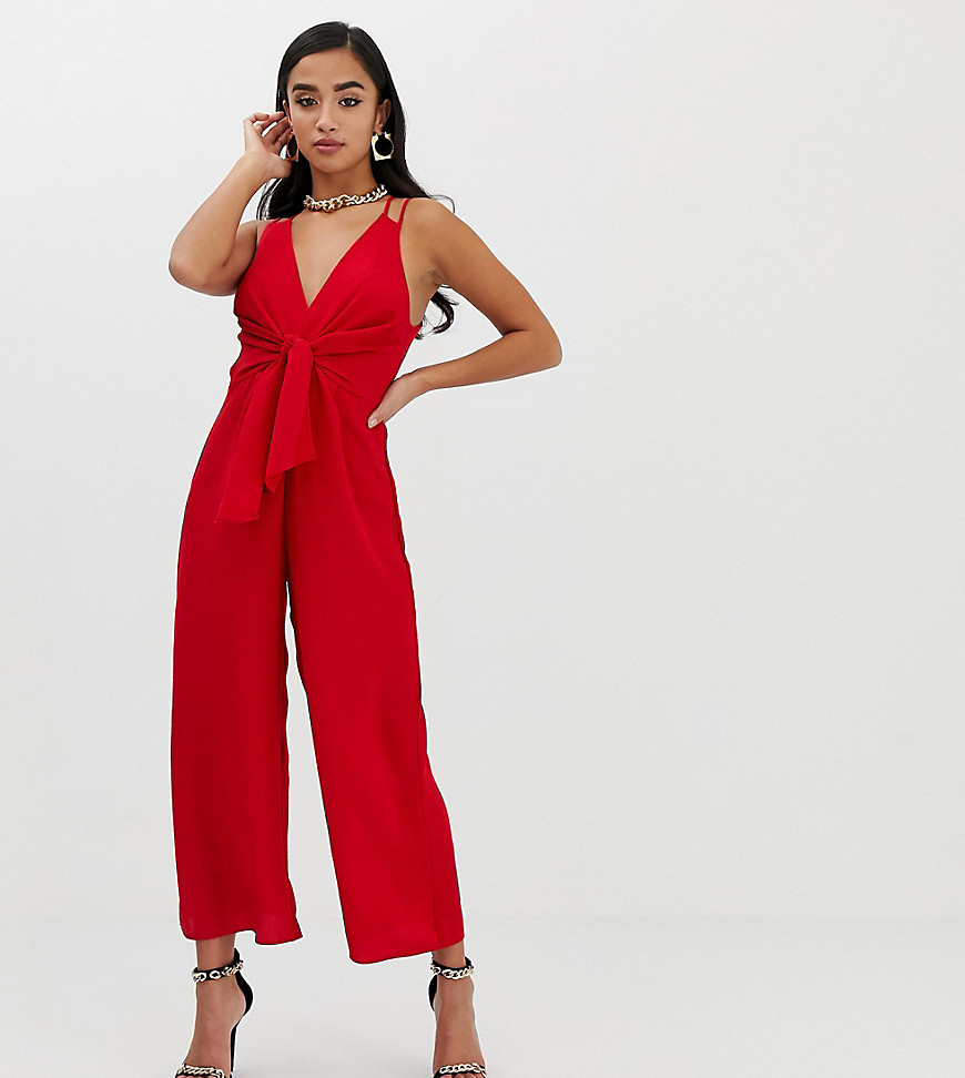 ASOS DESIGN Petite jumpsuit with tie front and wide leg
