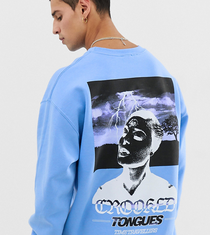 Crooked Tongues Oversized sweatshirt in blue with mystic timetraveller print
