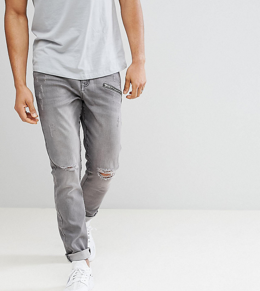 Brooklyn Supply Co Grey Skinny Jeans With Zip and Hem Detail