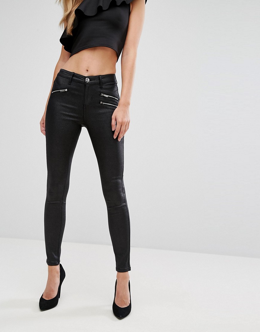 Черные джинсы с блестками и молниями Lipsy - Черный 