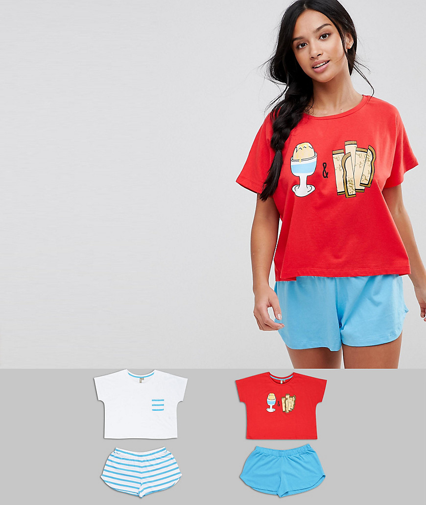 ASOS PETITE 2 Pack Egg and Soldiers Tee and Short Pyjama Set