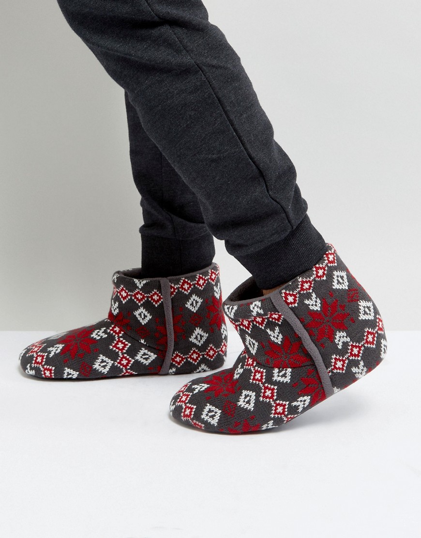Dunlop Fairisle Boot Slippers Grey