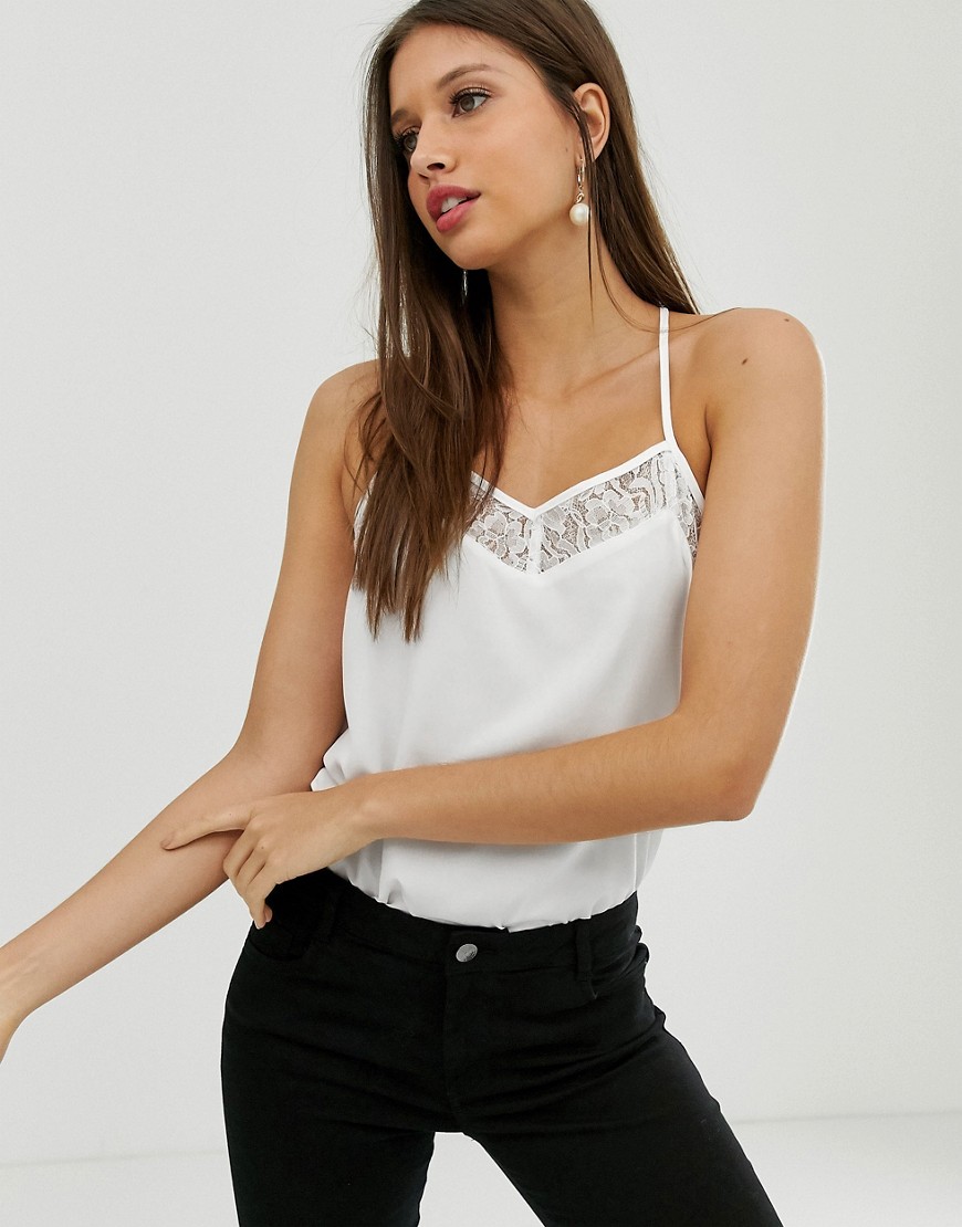 JDY racer back lace cami in white