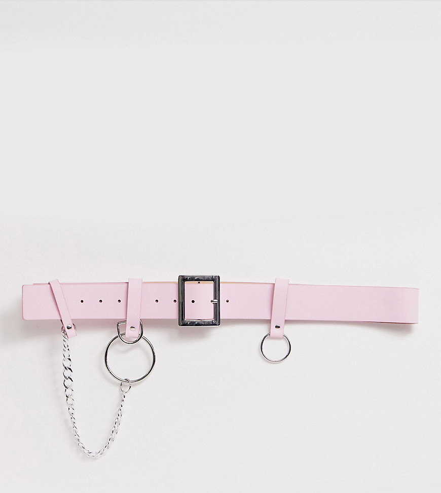 ASOS DESIGN Curve chain and ring waist and hip belt in pastel pink
