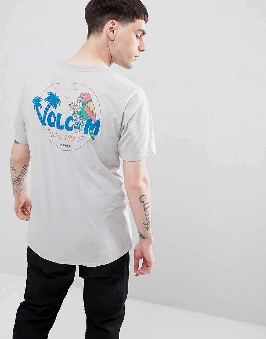 Volcom El Loro t-shirt with palm parrot back print in white - White