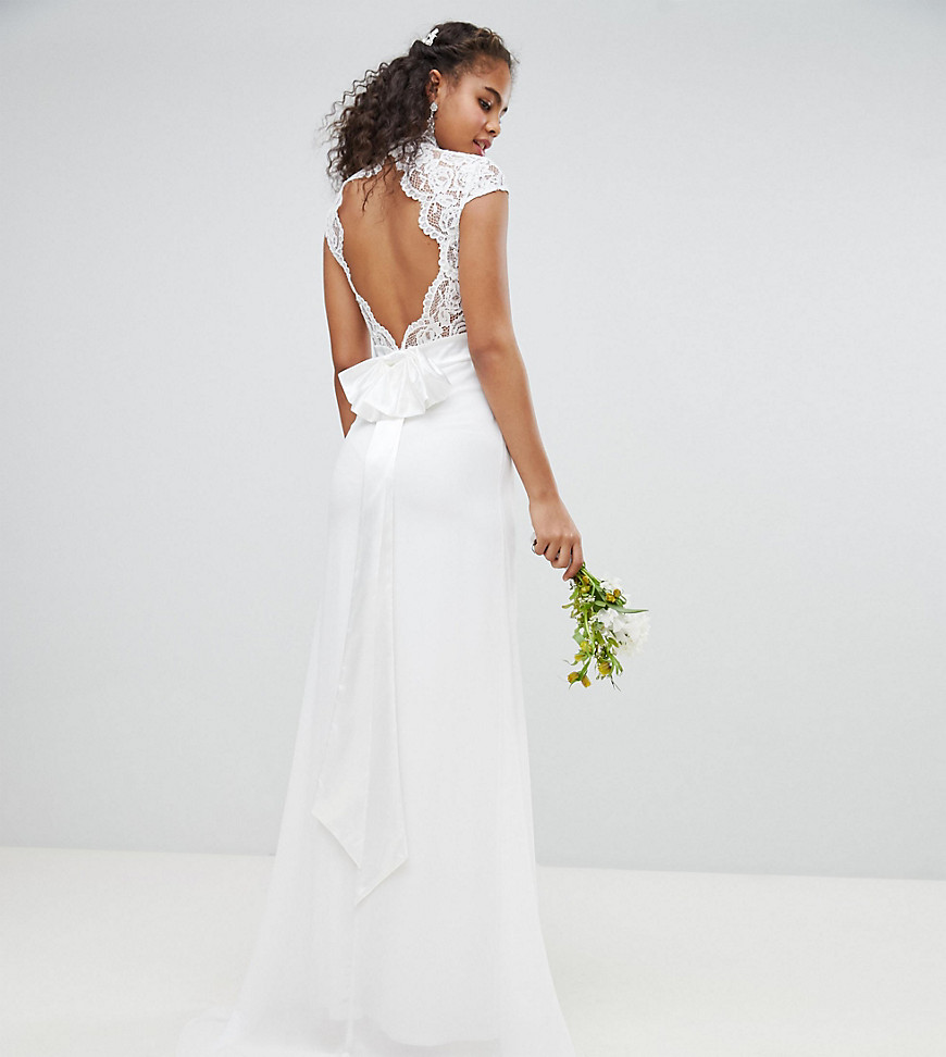 TFNC Tall Bridal Maxi Bridal Dress With Scalloped Lace and Open Back - Ivory