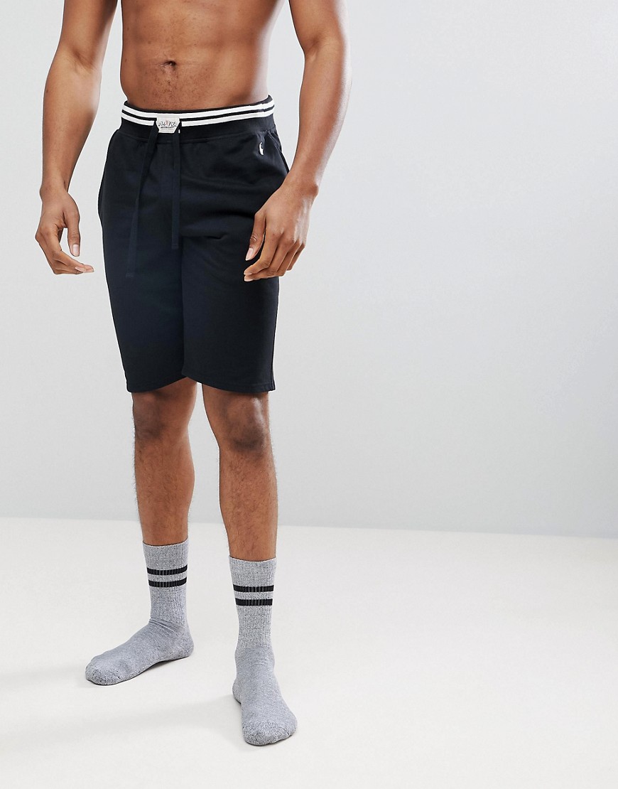 Polo Ralph Lauren Lounge Sweat Shorts White Tipping & Player in Black - Polo black