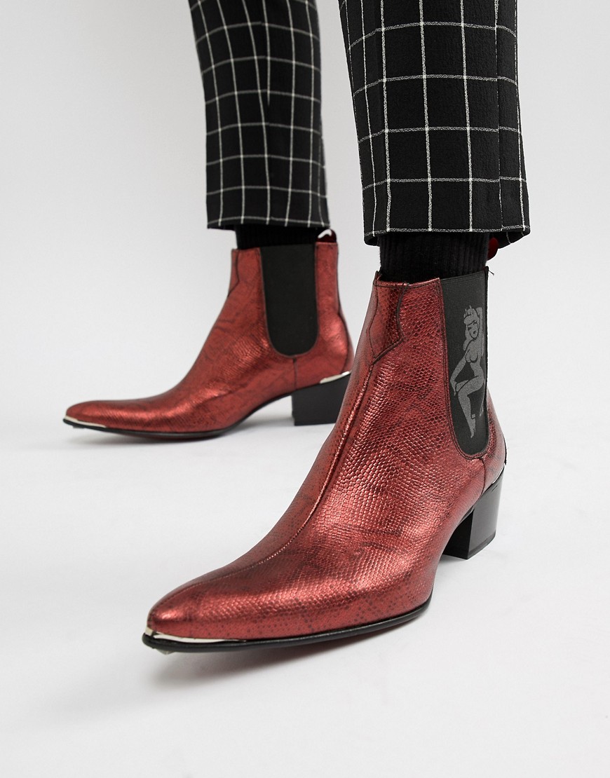 Jeffery West Sylvian cuban boots in red metallic snake print