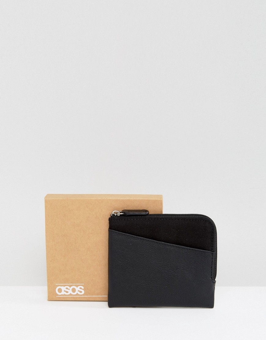 Кожаный кошелек на молнии с парусиновой вставкой ASOS - Черный 