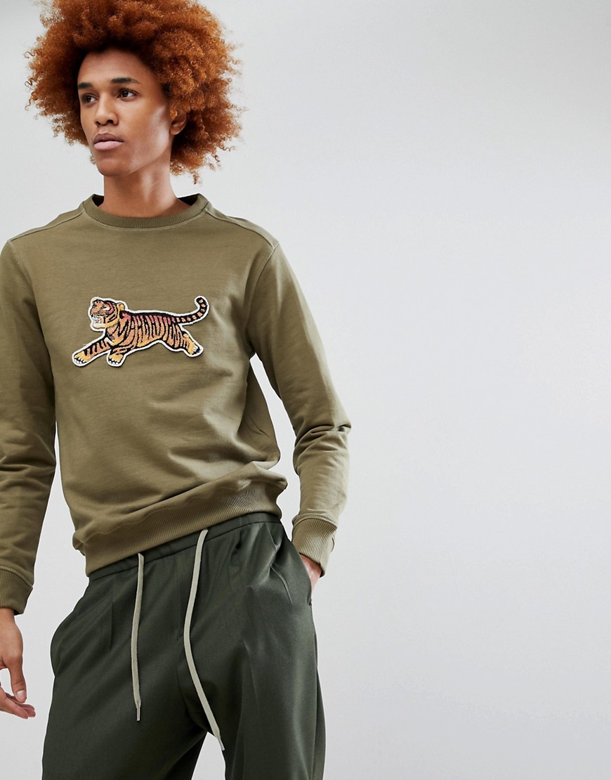 Maharishi Tiger Embroidered Crew Neck Sweatshirt - Green