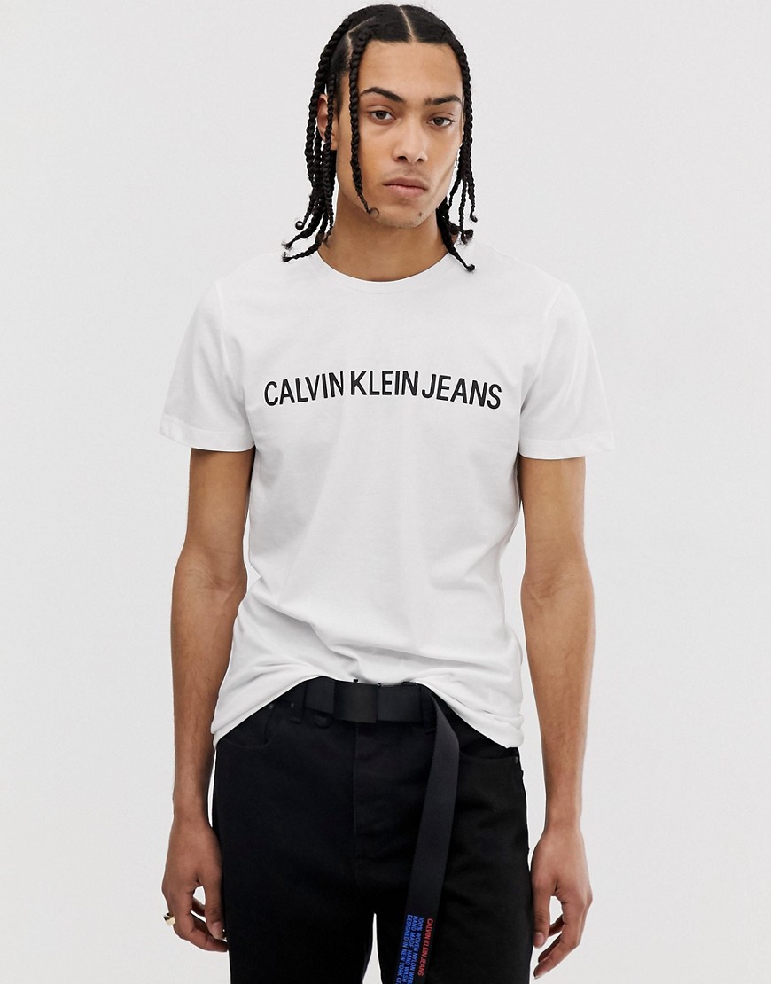 Calvin Klein Jeans institutional script logo t-shirt slim fit white